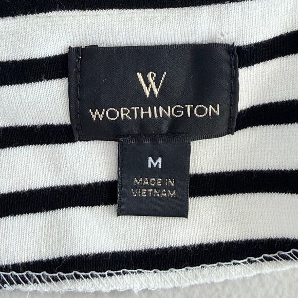 Worthington‎ Jumpsuit Womens Medium Black White Stripe Knit Cropped Wide Leg - Picture 16 of 16